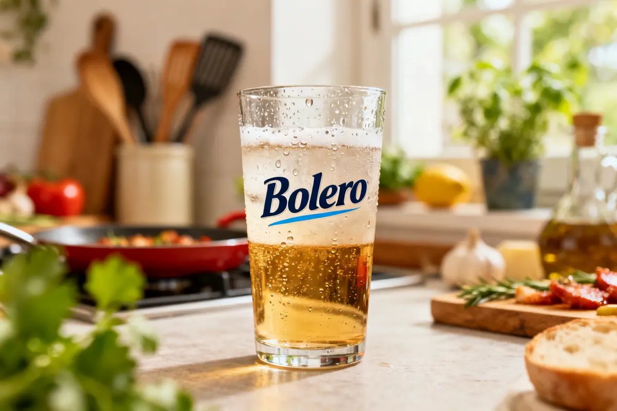 Verre de Bolero boisson pétillante posée sur un comptoir avec effet secondaire possible