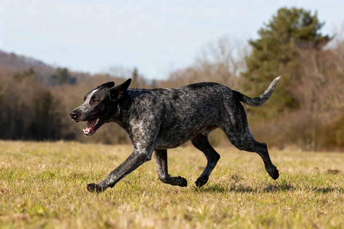 Chien de chasse pour le sanglier courant dans un champ ensoleillé