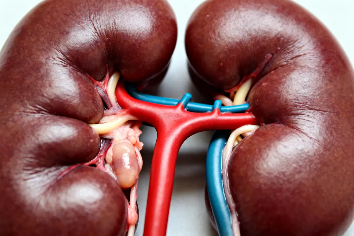 Vue rapprochée des reins humains montrant le rôle du rein dans la filtration sanguine