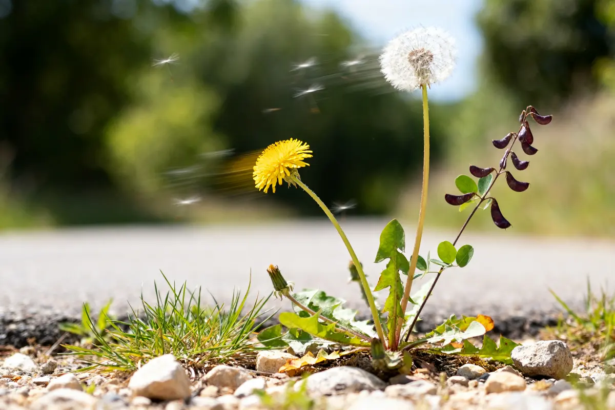 Pissenlit et gousse en bord de route, une plante bénéfique pour le foie